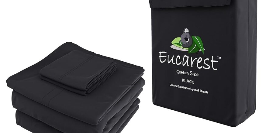 Organic Eucalyptus Lyocell Bed Sheets - Queen Size, Black