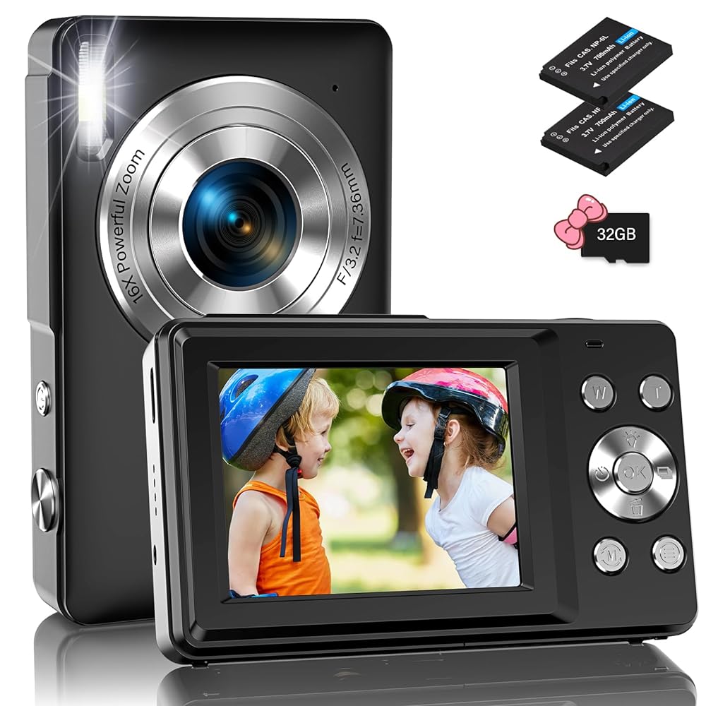 Portable Kids Digital Camera: FHD 1080P, 44MP, 16X Zoom