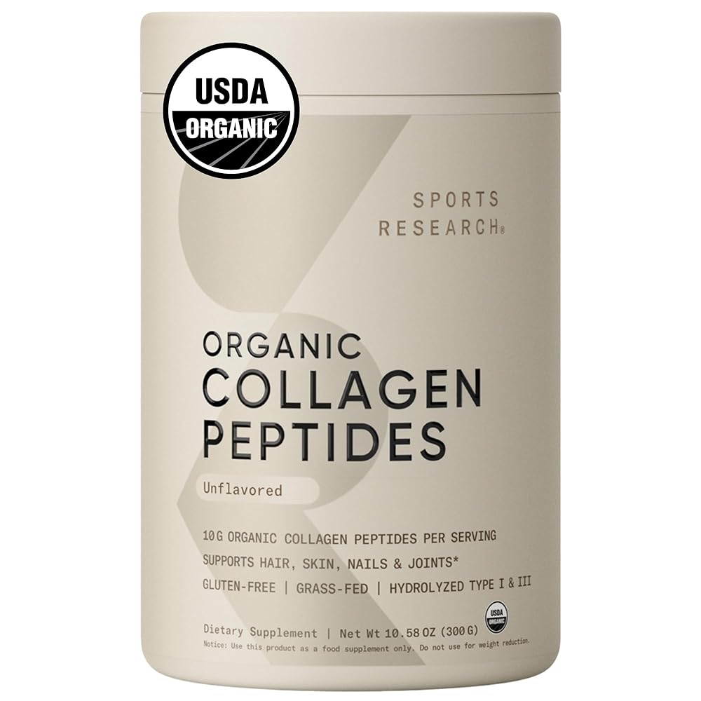 Sports Research Organic Collagen Peptides - Grass-Fed Collagen Protein Powder